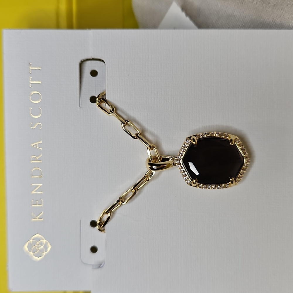 New Kendra Scott Daphne Pave Framed  Pendant in Gold and Smokey Quartz